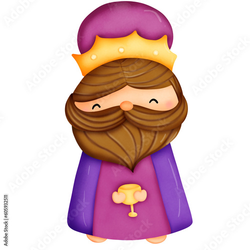 king cartoon character watercolor clipart.story from bible elements for church. photo