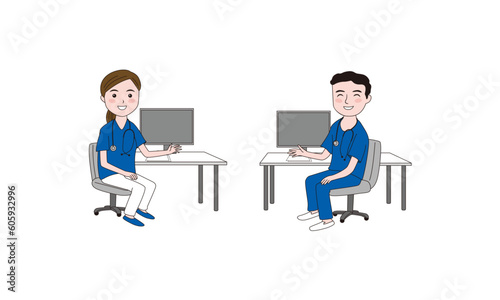 診療の説明をする男女の医師のイラスト