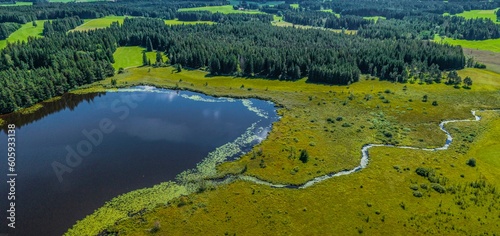 Der Elbsee, ein Moorsee im Allgäu im Luftbild
 photo