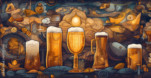 Illustration background of bottles and cans of beer