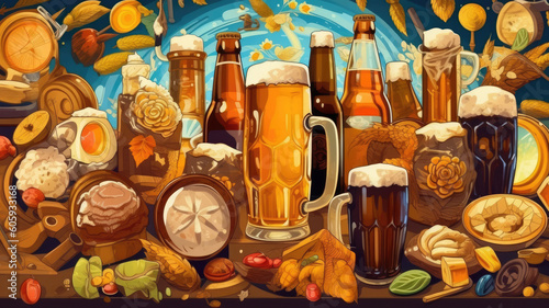 Illustration background of bottles and cans of beer