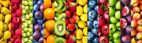 Colorful mixed fruit background. Fresh ripe fruits and berries