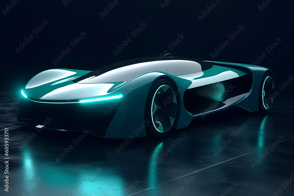 technology futuristic electric car  with black background 3d rendering. Concept of future.