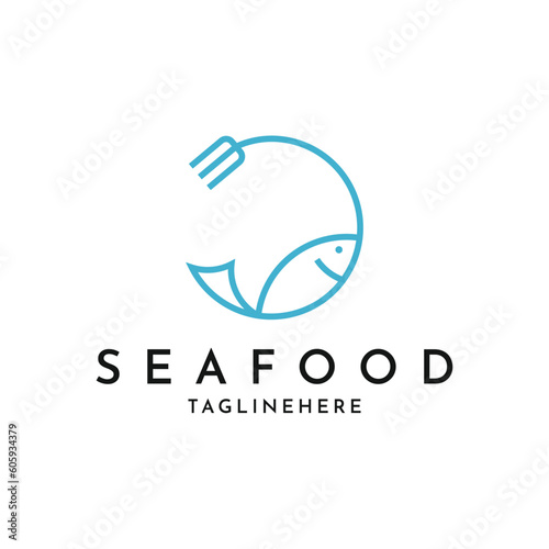 Elegant seafood logo design, simple and modern logo and fish icon for seafood restaurant company