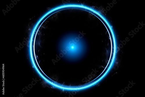 Captivating Circle Light Frame in Blue on Black Background - A Mesmerizing Visual Delight for Your Home Decor, Generative AI.