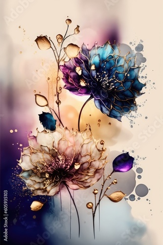Floral and abstract liquid texture background