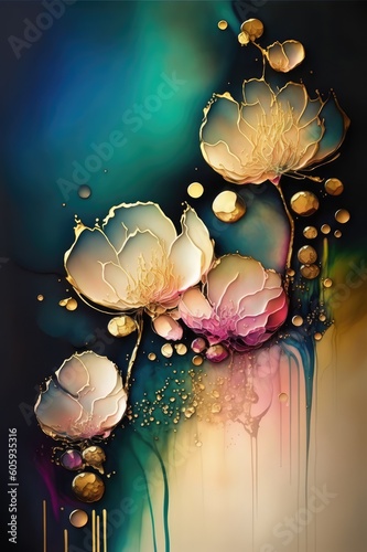 Floral and abstract liquid texture background