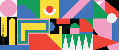 Abstract geometric pattern background. Abstract wallpaper design with circle, square, triangle and polygon shape in - colorful. Modern and trendy illustration perfect for decor, cover, print.