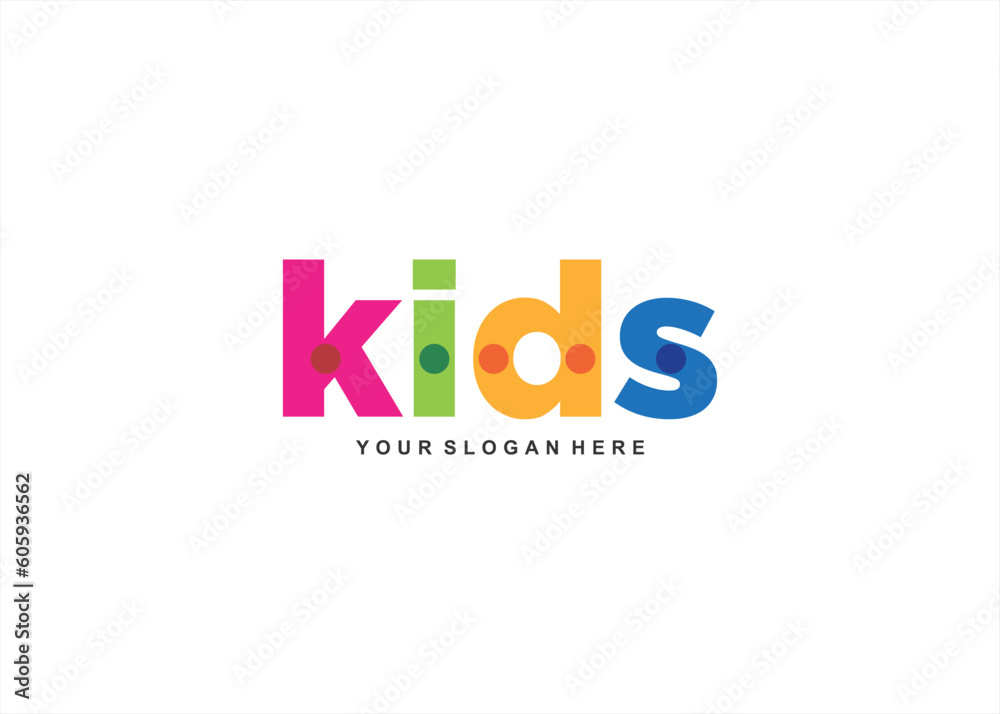 Kids logo, school kids, vector, education, playgroup, playroom decoration. Flat design element. Vector illustration. Isolated on white background.