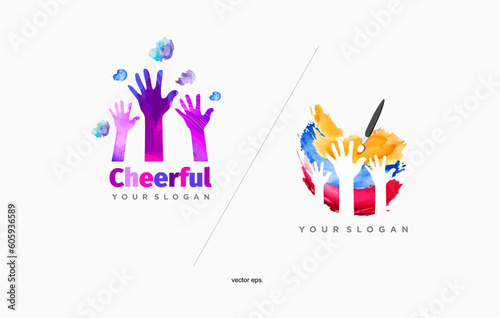 Colorful cheerful Child Hand Care Logo with a brush Template vector, logo vector, Education logo designs template, design concept, logo, logotype element for template, 