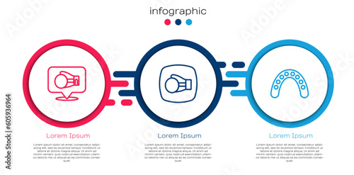 Set line Boxing glove, and Mouth guard boxer. Business infographic template. Vector