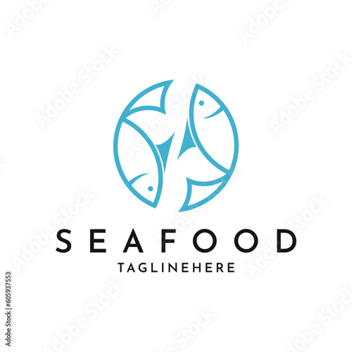 Simple and modern seafood logo and fish icon for seafood restaurant company photo