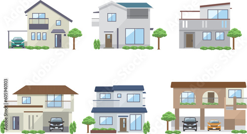二階建て住宅のイメージイラストセット