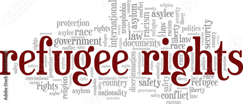 Refugee Rights word cloud conceptual design isolated on white background.