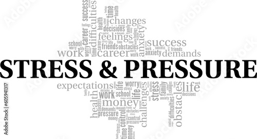 Stress and Pressure word cloud conceptual design isolated on white background.