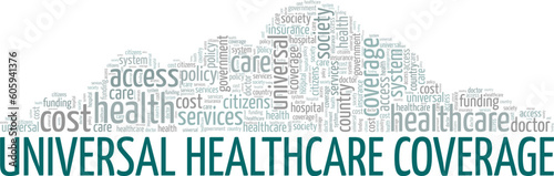 Universal Healthcare word cloud conceptual design isolated on white background.