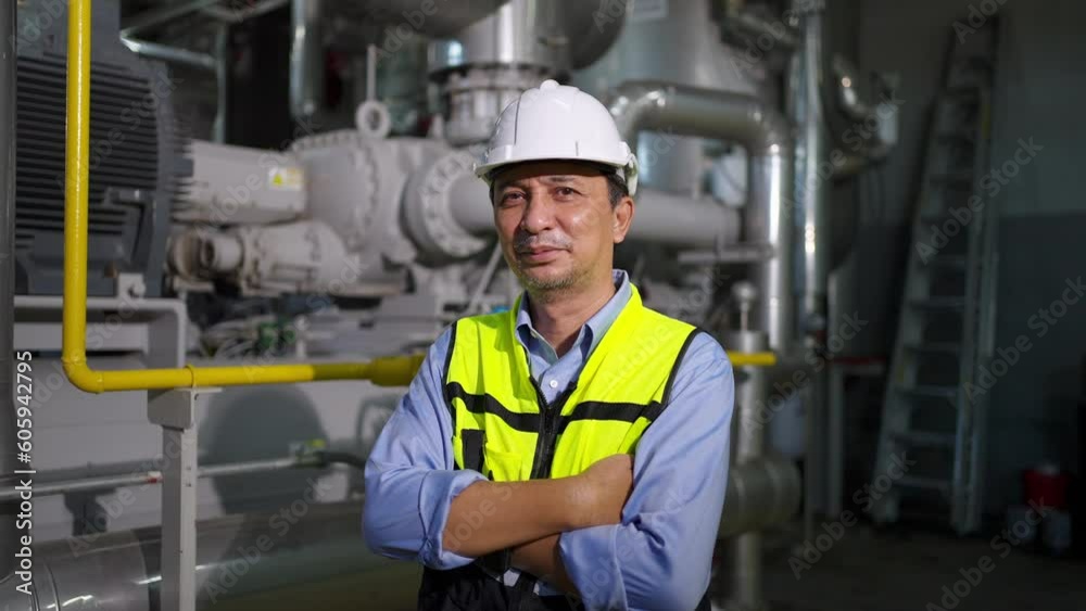 Portrait of Professional male electrical engineer in safety uniform working at factory site control room. Industrial technician worker checking and maintenance manufacturing power system at plant room Portrait of Professional male electrical engineer in safety uniform working at factory site control room. Industrial technician worker checking and maintenance manufacturing power system at plant room