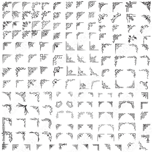 Vector illustration of decorative corner frame set. Set Hand Draw of Corners Different Shapes Flower Decoration Vector Design Doodle Sketch Style For Wedding And Banner