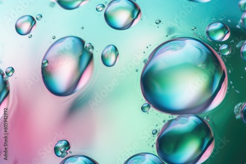 Beautiful background of abstract water bubbles with green and blue backgrounds, in the style of light pink. Generative AI