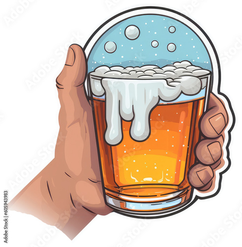 Mug of beer in hand colorful sticker photo