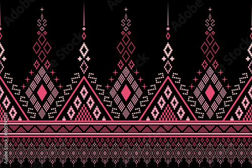 Pink Cross stitch colorful geometric traditional ethnic pattern Ikat seamless pattern border abstract design for fabric print cloth dress carpet curtains and sarong Aztec African Indian Indonesian 