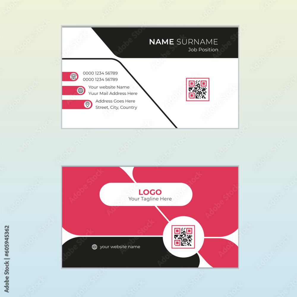 Double-sided creative and modern horizontal business card vector template. Simple, maintained layer, clean with white unique corporate business card template.