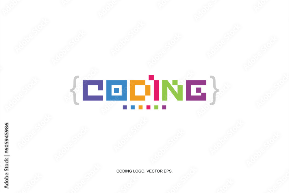 logo coding vector colorful illustration. Digital code logo, code icon, kids coding. coding. programmer logo icon vector