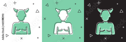 Set Krampus, heck icon isolated on white and green, black background. Horned devil. Traditional Christmas devil. Happy Halloween party. Vector