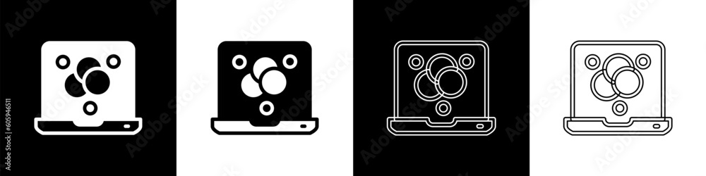 Set Chemical formula icon isolated on black and white background. Abstract hexagon for innovation medicine, health, research and science. Vector Set Chemical formula icon isolated on black and white background. Abstract hexagon for innovation medicine, health, research and science. Vector