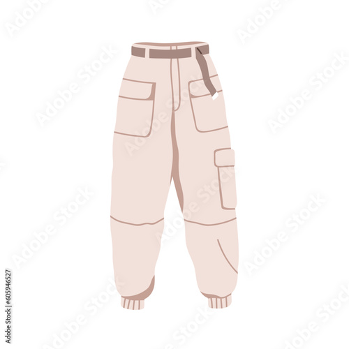 Trousers, modern women clothes. Casual apparel, cargo pants with elastic cuff...
