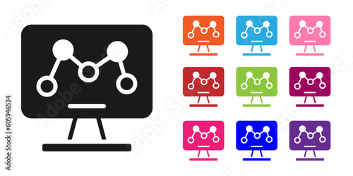 Black Genetic engineering modification on laptop icon isolated on white background. DNA analysis, genetics testing, cloning. Set icons colorful. Vector