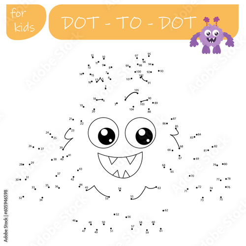 A game with numbers, a point-to-point educational game for children, cartoon monsters, aliens. Vector illustration