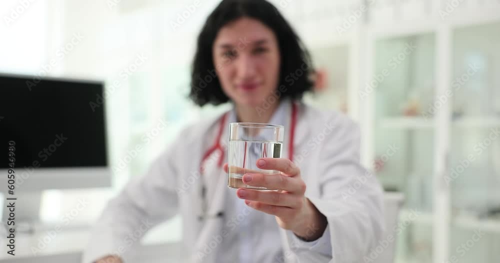 Careful male doctor gives glass of water to thirsty patient. Young specialist takes care of sick person in hospital. Health care in modern clinic Careful male doctor gives glass of water to thirsty patient. Young specialist takes care of sick person in hospital. Health care in modern clinic