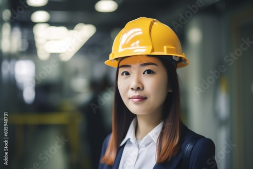 engineering woman industry business portrait engineer industrial smile asian helmet job. Generative AI.