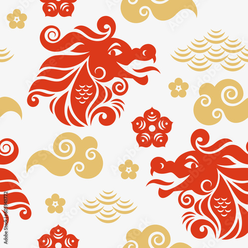 Seamless pattern with Dragon. Symbol of 2024. Year of the Dragon.  