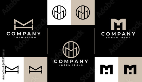 Minimalist line geometric letter initial MH HM logo