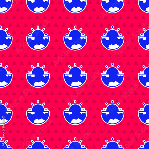 Blue Earth core structure crust icon isolated seamless pattern on red background. Vector