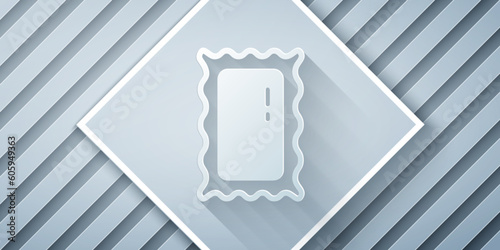 Paper cut Big full length mirror for bedroom, shops, backstage icon isolated on grey background. Paper art style. Vector