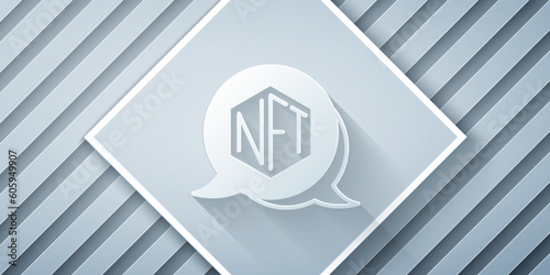 Paper cut NFT Digital crypto art icon isolated on grey background. Non fungible token. Paper art style. Vector
