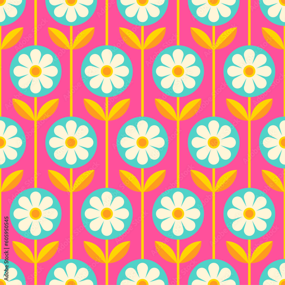 retro cute geometric floral seamless pattern background.