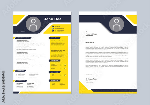 Professional Modern Clean CV Resume Template with black and yellow color design