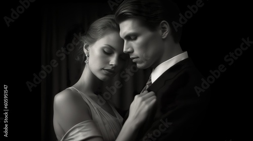 sensual romantic black and white picture of two lovers. ai generated