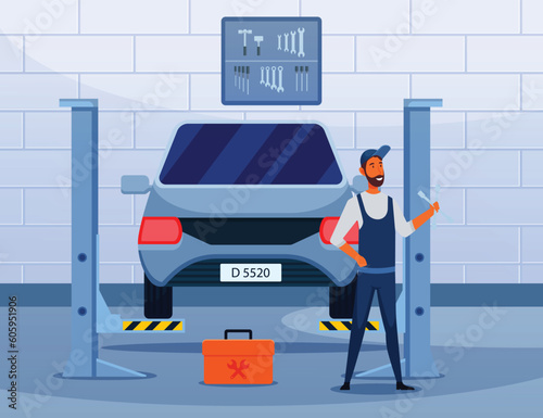 A man standing in a garage with a license plate d3030