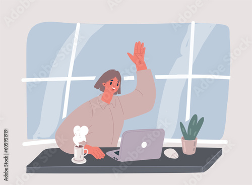 Vector illustration of woman chattin with collegue in chat