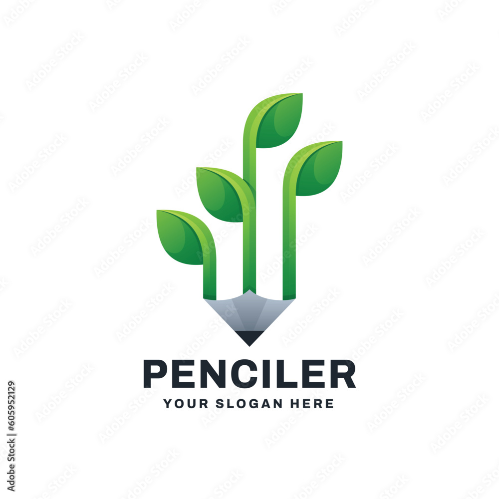 Pencil Leaf Nature Gradient Logo Vector Icon Illustration Pencil Leaf Nature Gradient Logo Vector Icon Illustration