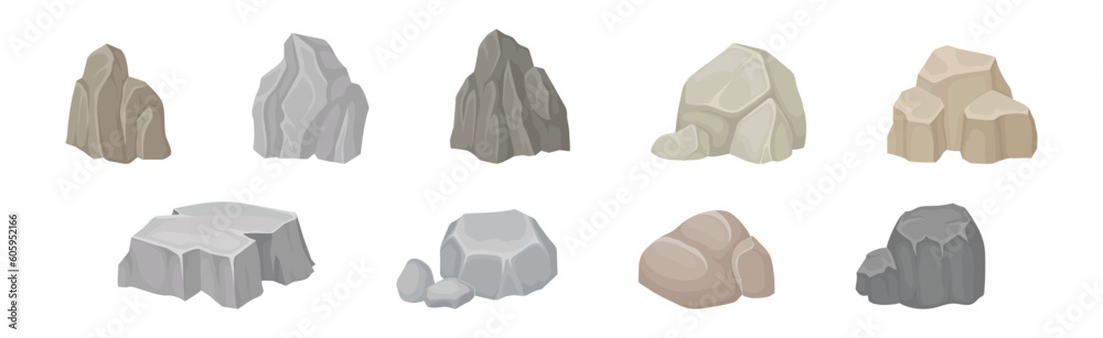 Massive Boulder and Cobble as Rock Fragment Vector Set Massive Boulder and Cobble as Rock Fragment Vector Set