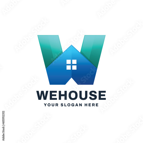 Abstract letter W with house gradient colorful logo vector icon illustration