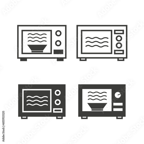 Microwave oven safe icon set. Safe heating of food in plastic dishes. Vector illustration isolated on white background