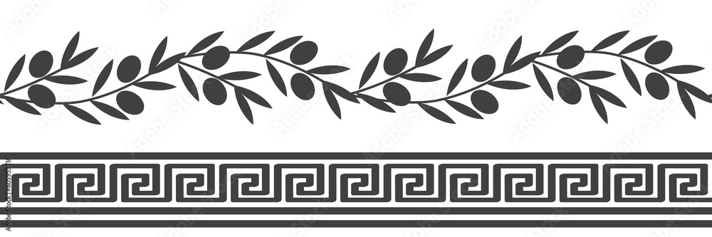 custom made wallpaper toronto digitalSeamless pattern with Roman ornament and olive branches. Vector decorative border for wall decor, olive oil packaging, tiles, cards