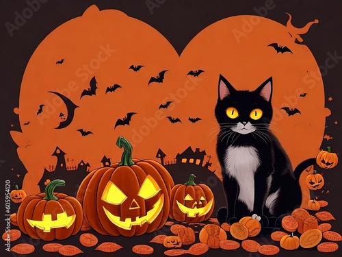 Halloween abstract background  Happy Halloween spooky vibes pupkins with witch background generative creative Ai tools